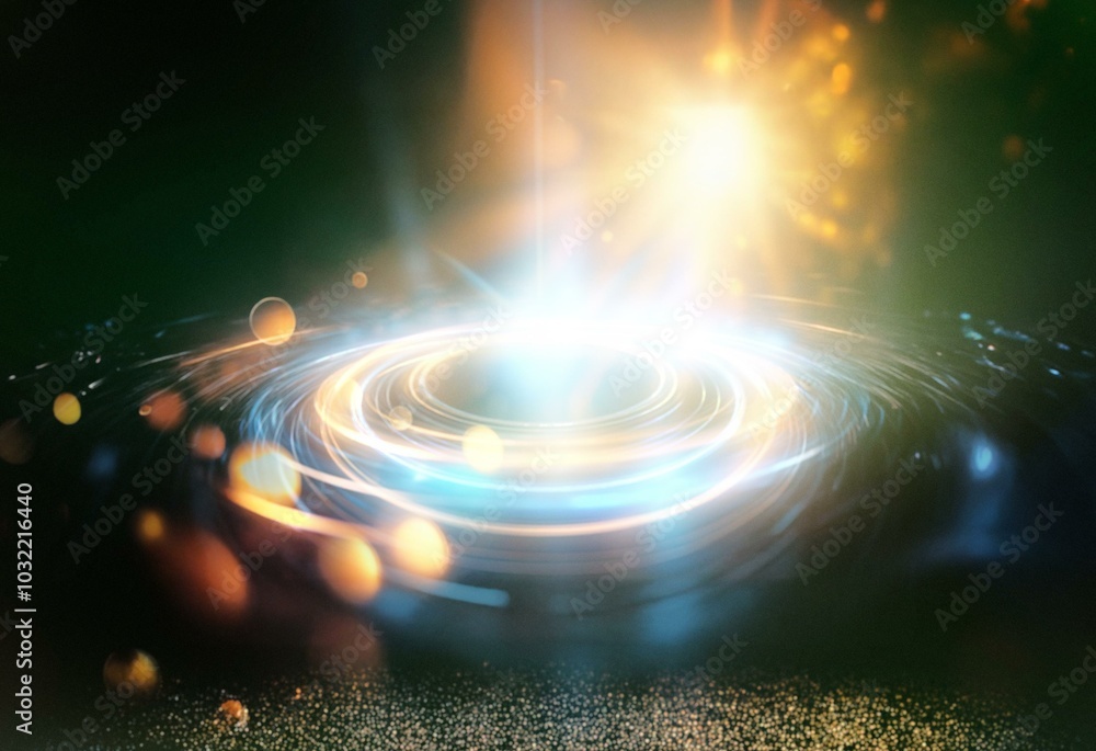 Poster a bright light shines in the center of the image, creating a swirl of light and color.