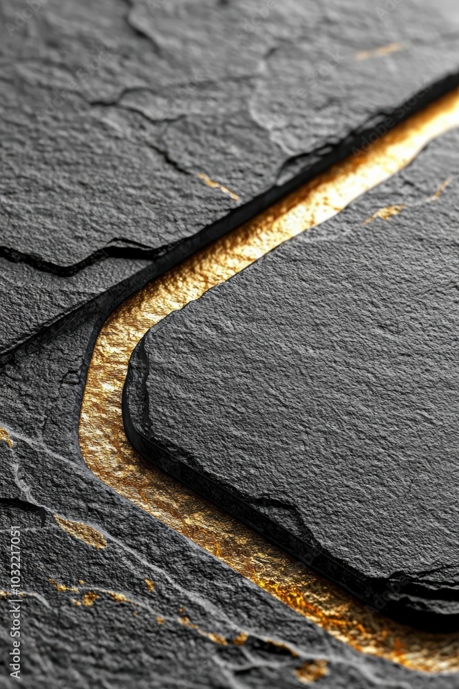 Poster elegant black slate surface with a striking golden vein, creating a modern and luxurious texture per