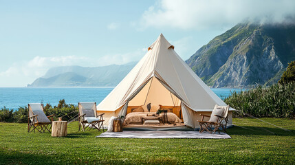 Camping tents on Forest Park lawn, camping lifestyle