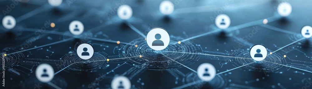Poster abstract digital network with connected user icons, representing online communication, social connec