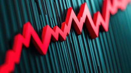 Red graph line on green background representing financial trends and fluctuations.