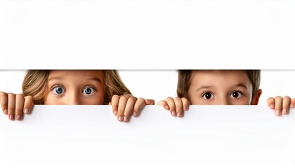 Scary and Exiting surprise Eyes looking through rectangular on isolated white background cliiping path