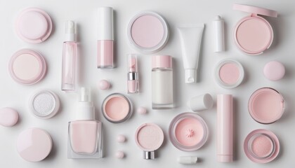 Elegant Set of Skincare and Beauty Cosmetics Isolated on White Background, Including Creams, Lotions, and Serums in Stylish Packaging for a Complete Beauty Routine