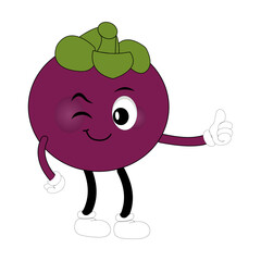 Cute Mangosteen Fruit Character Illustration mascot or icon cartoon style for advertising product. Eps 10