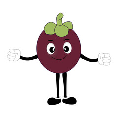 Cute Mangosteen Fruit Character Illustration mascot or icon cartoon style for advertising product. Eps 10