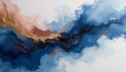 Obraz premium Swirling shades of blue intertwine with golden accents and soft pinks, forming an abstract masterpiece that evokes a sense of calm and fluidity in modern design