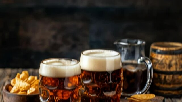 beer and beer snacks on the table. Selective focus