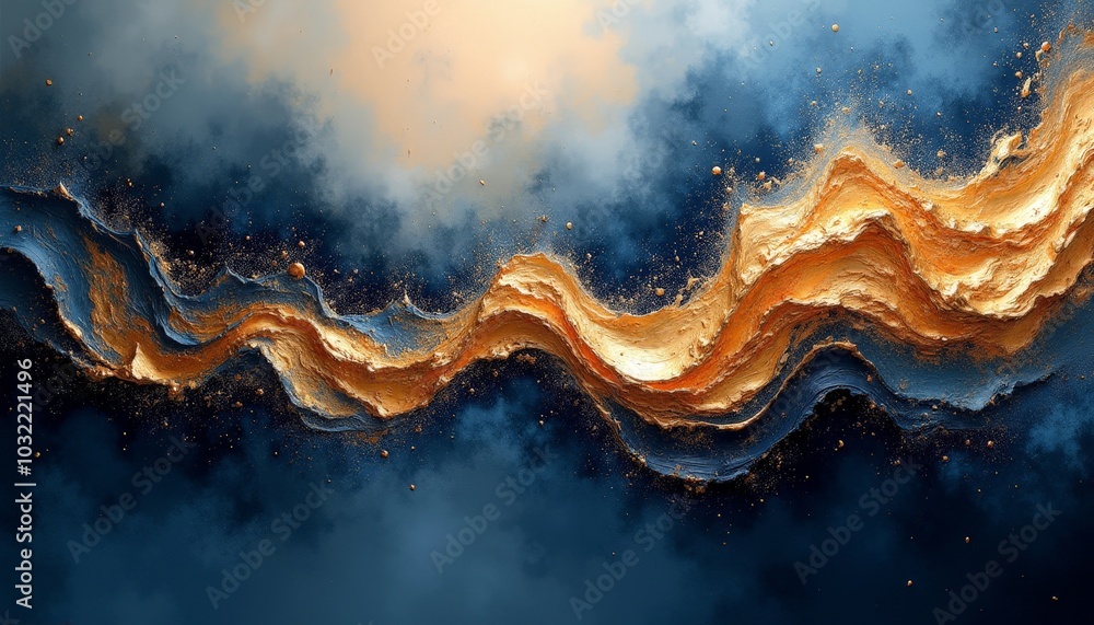 Aufkleber fluid waves of shimmering gold intertwine with deep blue hues, creating an enchanting visual experie