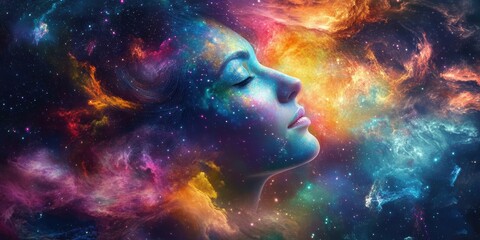 Fototapeta premium Cosmic portrait with nebula and stars.