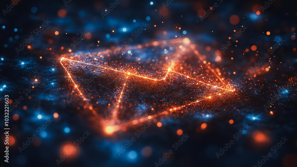 Poster a glowing, abstract design with a triangle in the center. the triangle is surrounded by a blue and o