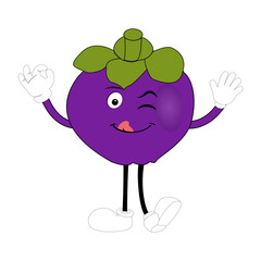 Cute Mangosteen Fruit Character Illustration mascot or icon cartoon style for advertising product. Eps 10