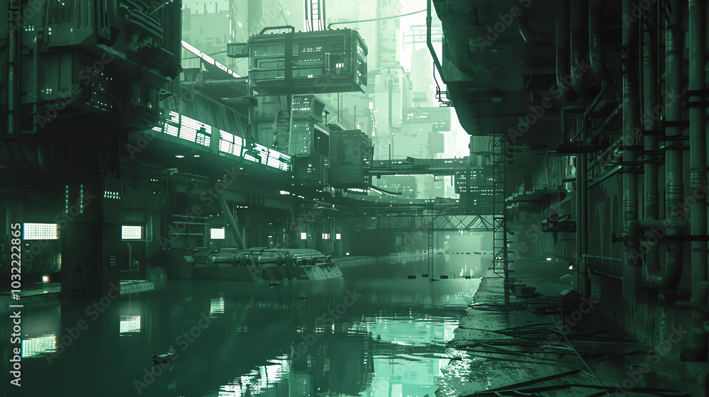 Poster craft a digital rendering of a futuristic dystopia with a pixel art twist, showcasing minimalistic y