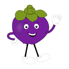 Cute Mangosteen Fruit Character Illustration mascot or icon cartoon style for advertising product. Eps 10
