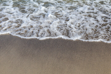 Foamy Ocean Wave Crashing on Sandy Beach