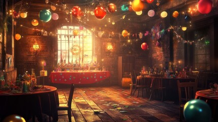 A Festive Gathering in a Rustic Interior