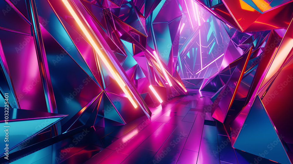 Poster explore the intersection of abstract art and futuristic tech with a dynamic tilted angle view highli
