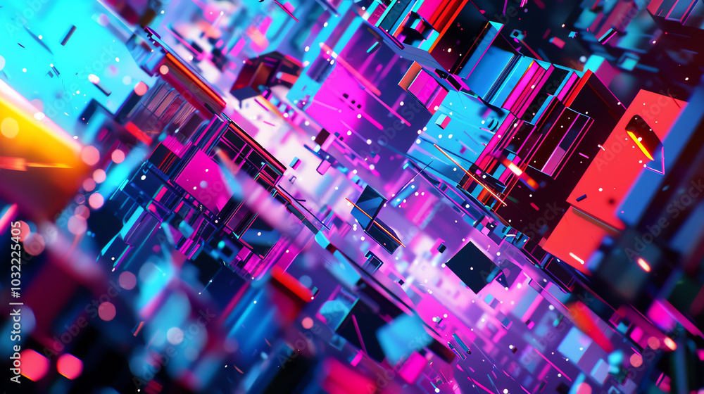 Poster explore the intersection of abstract art and futuristic tech with a dynamic tilted angle view highli