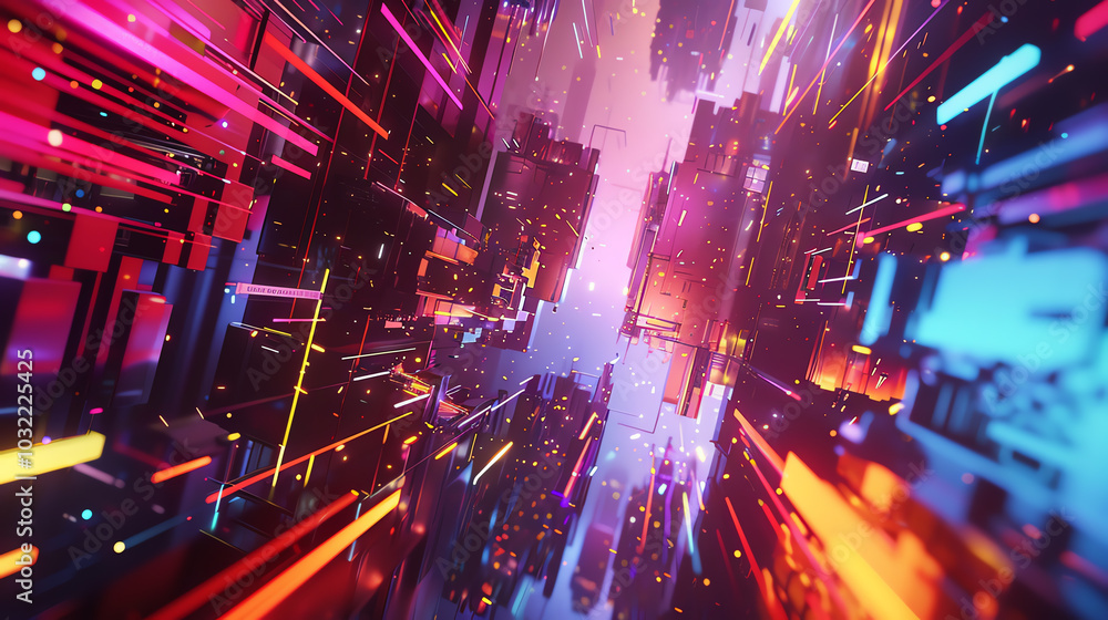 Poster explore the intersection of abstract art and futuristic tech with a dynamic tilted angle view highli
