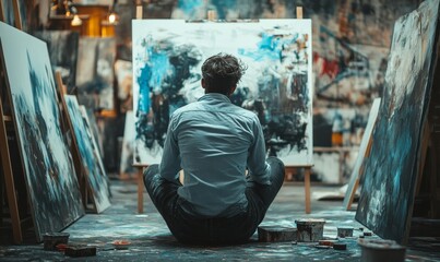 Poor artist sitting and imagining the art he is about to create, Artists are losing their careers by artificial intelligence, Generative AI
