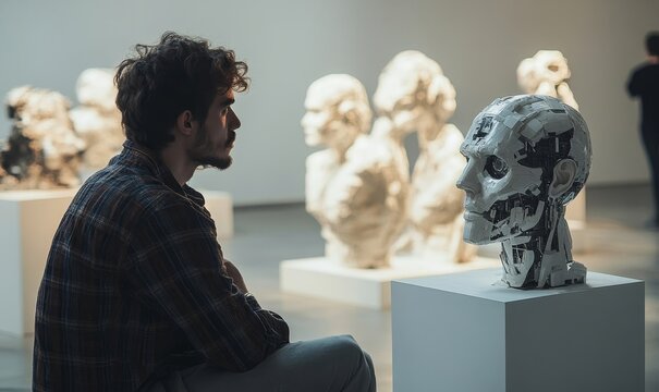 Poor artist sitting and imagining the art he is about to create, Artists are losing their careers by artificial intelligence, Generative AI