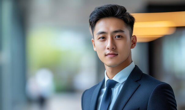Young Asian businessman in formal wear portrait of confident businessman in office professional business attire, emphasizing confidence and success, Generative AI