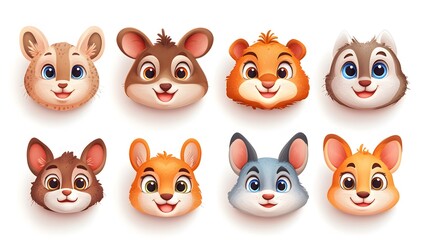 Obraz premium Cute cartoon animal avatars, white background, avatar set