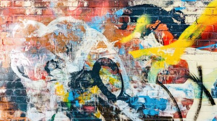 Obraz premium Colorful graffiti wall, urban art, vibrant street scene, abstract mural, colorful paint splashes