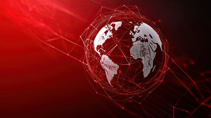 Digital globe surrounded by red connected lines and a dark background 