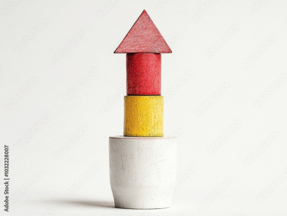 Aufkleber brightly colored childrens building blocks stacked in a minimalist setting - close-up studio shot
