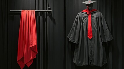 Graduation Robe and Cap Display with Red Accent
