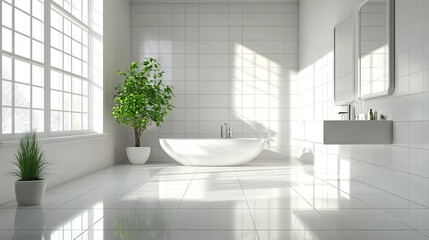 Modern Bathroom with Natural Light and Green Plants