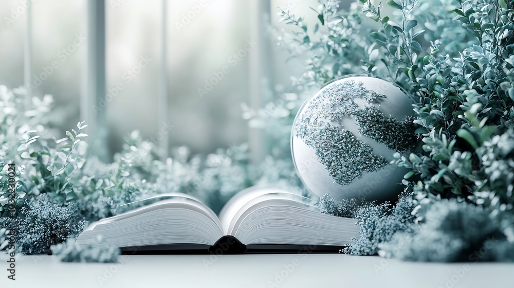 Poster elegant 3d rendering for world book day featuring a clean white background with an open book display