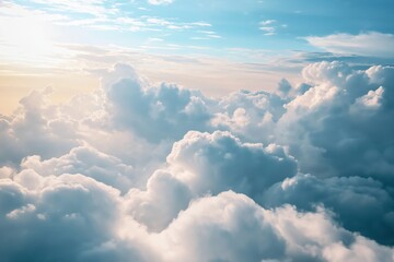A breathtaking view of fluffy white clouds against a vivid blue sky in serene tranquility.