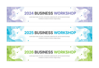 Set of business banner design templates in modern, geometry, abstract shape pattern style for schools, companies, workshops, events and conference. 