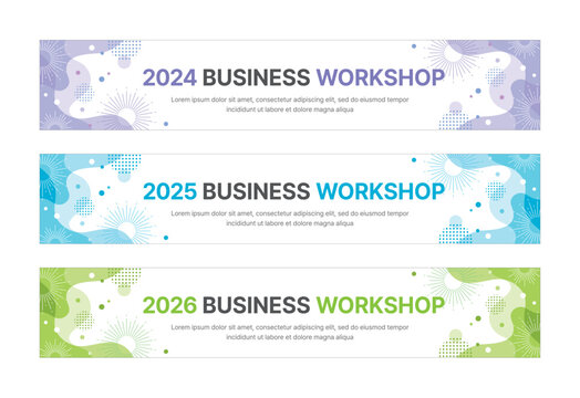 Set of business banner design templates in modern, geometry, abstract shape pattern style for schools, companies, workshops, events and conference. 