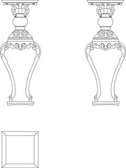Sketch vector illustration silhouette design architectural drawing of traditional ethnic vintage vintage ornate table furniture with carvings