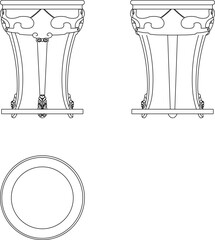 Sketch vector illustration silhouette design architectural drawing of traditional ethnic vintage vintage ornate table furniture with carvings