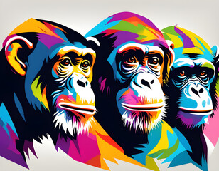 Fototapeta premium colorful Chimpanzees with cool isolated pop art style background