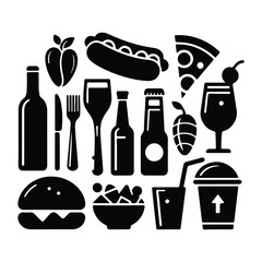 silhouette Food and drinks vector set icon on white background