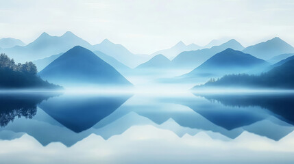Chinese style blue ink artistic landscape painting