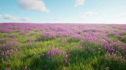 Obraz premium Vibrant Field of Purple Flowers Under Blue Sky