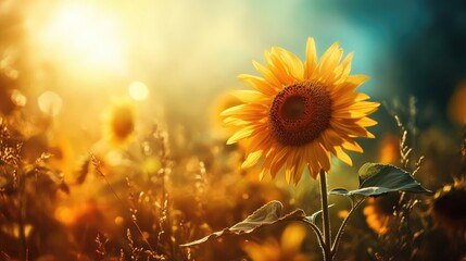 Fototapeta premium Bright Sunflower in Glowing Sunrise Setting