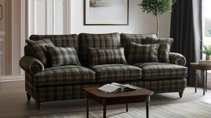 Fototapeta premium Cozy Plaid Sofa in a Living Room