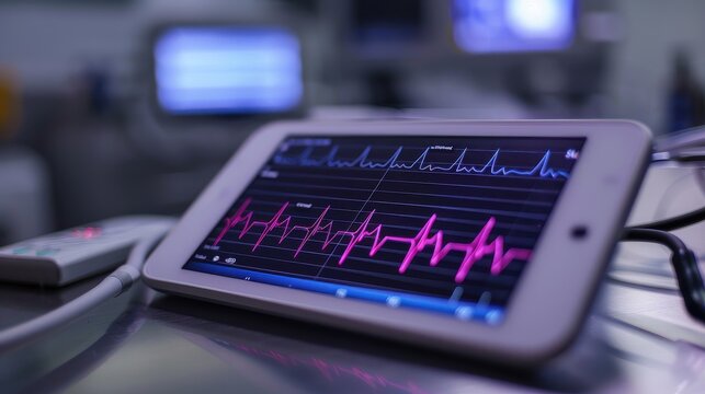 Electrocardiogram on a digital tablet, close-up