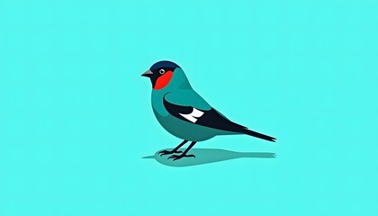 Obraz premium Stylized robin bird on turquoise background