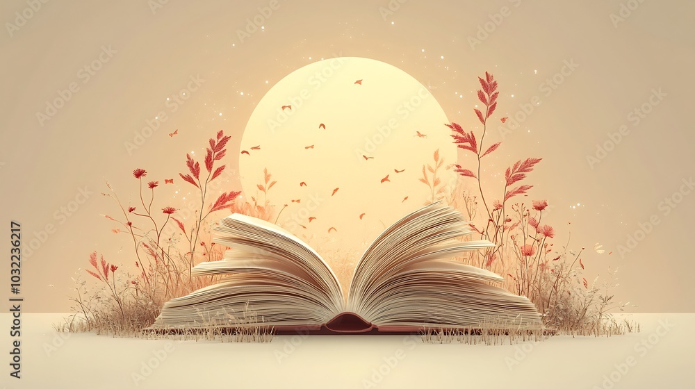Poster elegant world book day concept showcasing a stylized open book with delicate line art and subtle gra