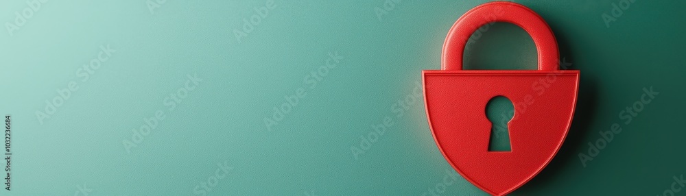 Poster red padlock on a green background representing security and protection.
