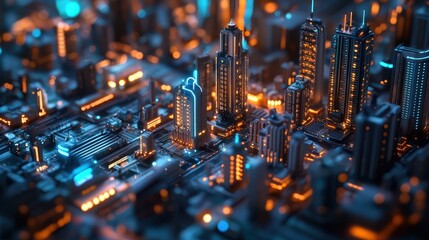 Obraz premium A smart city with a connected network and internet of things.