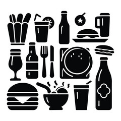 silhouette Food and drinks vector set icon on white background