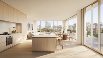 Modern Open Concept Kitchen with Scenic City View